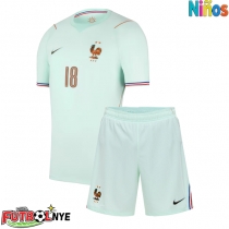 Camiseta Francia Warren Zaire-Emery #18 Visitante Equipación para niños Mundial 2026 manga corta (+ pantalones cortos)